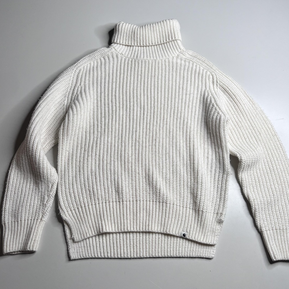Carhartt WIP Sweater Womens XS White Chunky Knit‎ Turtleneck Keego Pullover